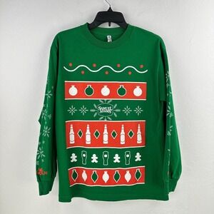 Alstyle Tshirt Mens Medium Green Samuel Adams Beer‎ Holiday Long Sleeve Classic